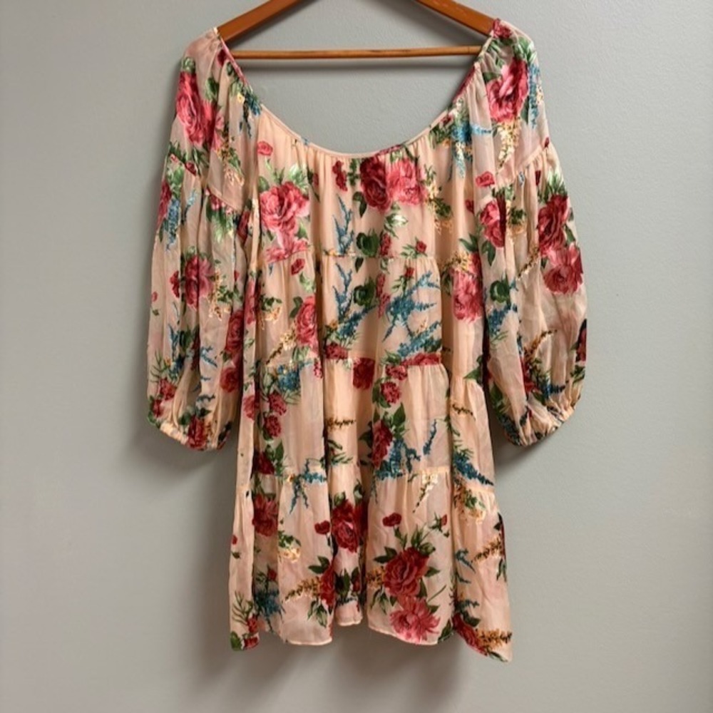 Alice + Olivia Womens Floral Tunic Top Sz S Silk Blend Fairy Boho Festival Flowy